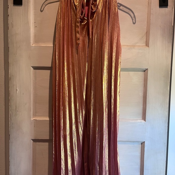 Metallic Rose Gold Pleated Party Dress - Picture 2 of 4